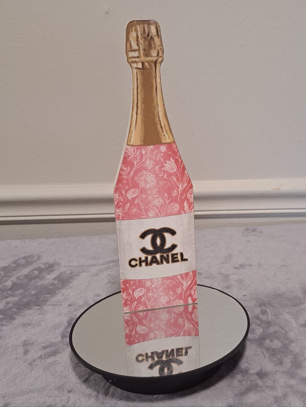 CC fashion Luxury Pink & Gold Decorative Champagne Bottle Table Top Wood Accent - Picture 4 of 9